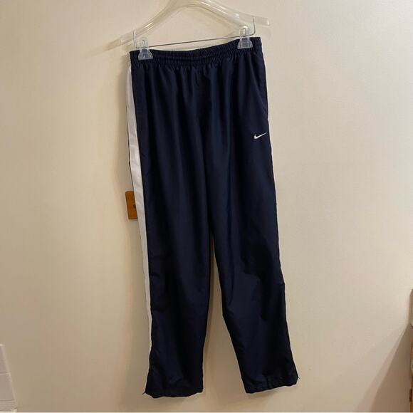 Nike Mens Navy White Stripes Nylon Zip Leg Y2K Athletic Track Pants Medium Retro - Picture 4 of 15